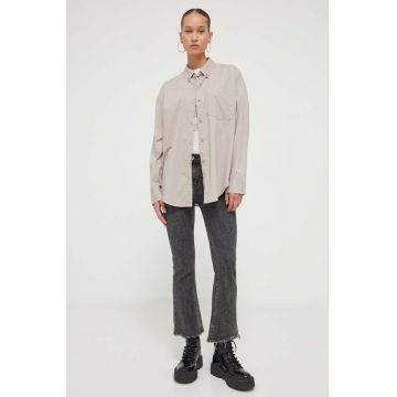 Hollister Co. camasa femei, culoarea gri, cu guler clasic, relaxed