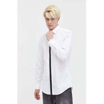 HUGO camasa din bumbac barbati, culoarea alb, cu guler clasic, slim