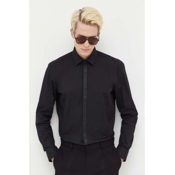 HUGO camasa din bumbac barbati, culoarea negru, cu guler clasic, slim