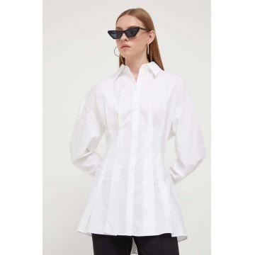 HUGO camasa din bumbac femei, culoarea alb, cu guler clasic, slim