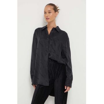 HUGO camasa femei, culoarea negru, cu guler clasic, relaxed
