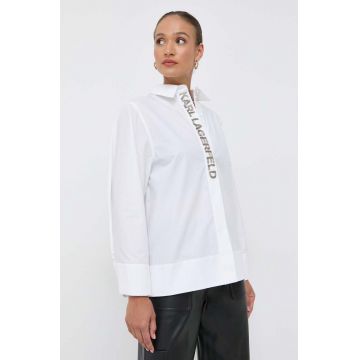 Karl Lagerfeld camasa din bumbac femei, culoarea alb, cu guler clasic, regular
