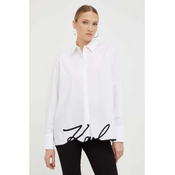 Karl Lagerfeld camasa din bumbac femei, culoarea alb, cu guler clasic, relaxed