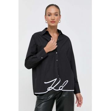 Karl Lagerfeld camasa din bumbac femei, culoarea negru, cu guler clasic, relaxed
