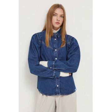 Karl Lagerfeld Jeans camasa jeans femei, culoarea albastru marin, cu guler clasic, regular