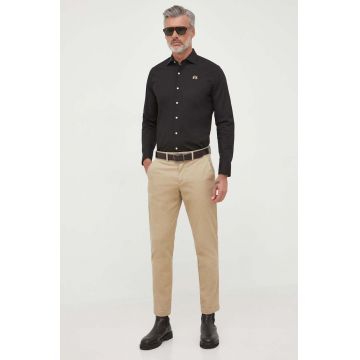 La Martina camasa barbati, culoarea negru, cu guler italian, slim