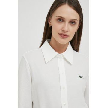 Lacoste camasa din bumbac femei, culoarea bej, cu guler clasic, regular