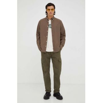 Les Deux camasa barbati, culoarea verde, cu guler button-down, regular