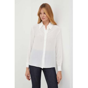 Luisa Spagnoli camasa de matase culoarea alb, cu guler clasic, regular