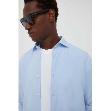 Marc O'Polo camasa din bumbac barbati, culoarea turcoaz, cu guler italian, slim