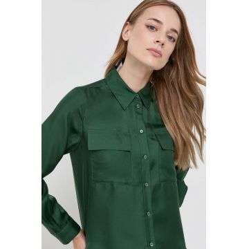 MAX&Co. camasa de matase culoarea verde, cu guler clasic, regular