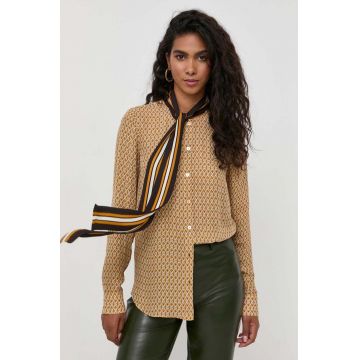 MICHAEL Michael Kors camasa din amestec de matase culoarea portocaliu, cu un decolteu legat, regular