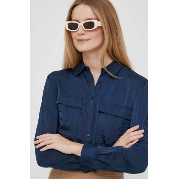 Pepe Jeans camasa femei, culoarea albastru marin, cu guler clasic, regular