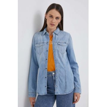 Pepe Jeans camasa jeans femei, cu guler clasic, regular