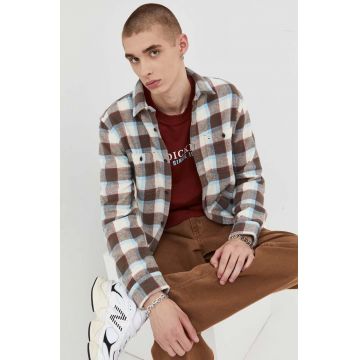 Quiksilver camasa din bumbac barbati, culoarea maro, regular