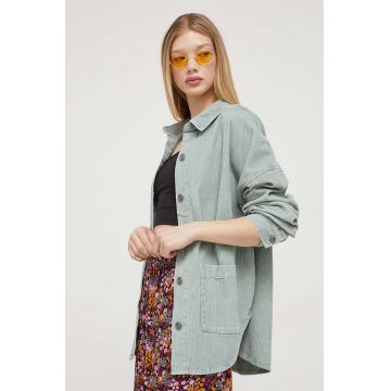 Roxy camasa din velur culoarea turcoaz, cu guler clasic, relaxed