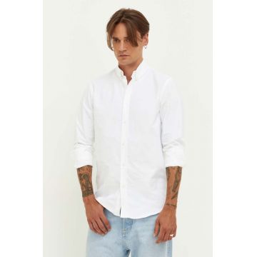 Samsoe Samsoe camasa din bumbac barbati, culoarea alb, cu guler button-down, regular