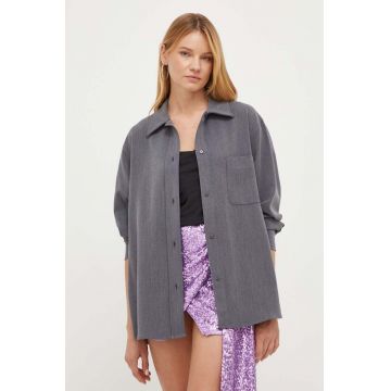 Silvian Heach camasa femei, culoarea gri, cu guler clasic, relaxed