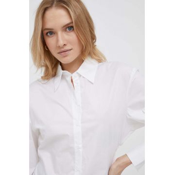 Sisley camasa din bumbac femei, culoarea alb, cu guler clasic, relaxed