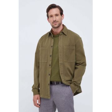 United Colors of Benetton camasa barbati, culoarea verde, cu guler clasic, regular