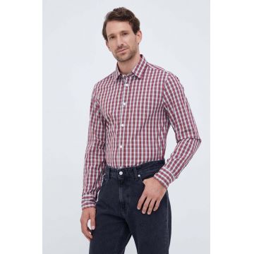 United Colors of Benetton camasa din bumbac barbati, culoarea rosu, cu guler clasic, regular