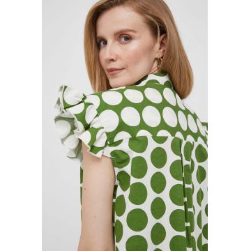 United Colors of Benetton camasa din bumbac femei, culoarea verde, cu guler clasic, regular
