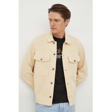 United Colors of Benetton camasa jeans barbati, culoarea bej, cu guler clasic, regular