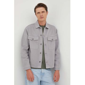United Colors of Benetton camasa jeans barbati, culoarea gri, cu guler clasic, relaxed