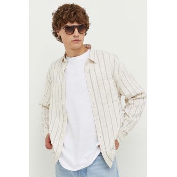 Abercrombie & Fitch camasa din amestec de in culoarea bej, cu guler clasic, regular