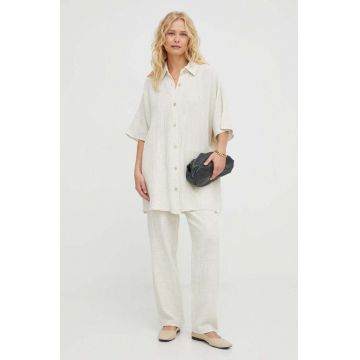 American Vintage camasa din bumbac femei, culoarea bej, cu guler clasic, relaxed