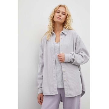 American Vintage camasa din bumbac femei, culoarea gri, cu guler clasic, relaxed