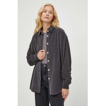 American Vintage camasa din bumbac femei, culoarea gri, cu guler clasic, relaxed