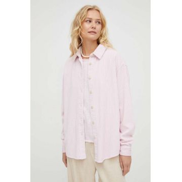 American Vintage camasa din bumbac femei, culoarea roz, cu guler clasic, relaxed