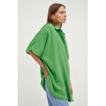 American Vintage camasa din bumbac femei, culoarea verde, cu guler clasic, relaxed