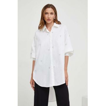 Answear Lab camasa din bumbac femei, culoarea alb, cu guler clasic, relaxed