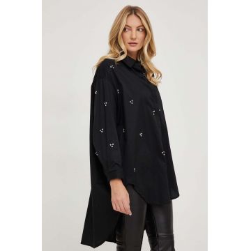 Answear Lab camasa din bumbac femei, culoarea negru, cu guler clasic, relaxed