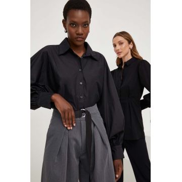 Answear Lab camasa din bumbac X limited collection NO SHAME femei, culoarea negru, cu guler clasic, relaxed