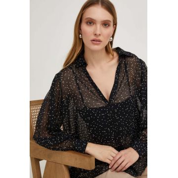 Answear Lab camasa femei, culoarea negru, cu guler clasic, relaxed