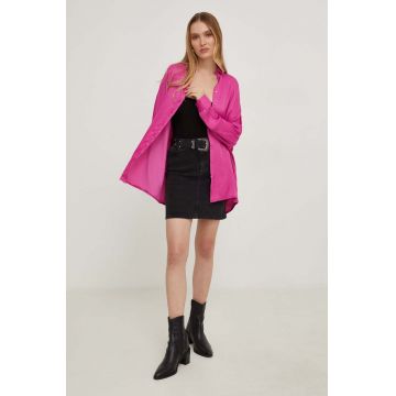 Answear Lab camasa X limited collection NO SHAME femei, culoarea roz, cu guler clasic, relaxed