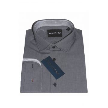 Camasa premium barbati, 100% bumbac, slim fit - FRONTERA - gri inchis cu bezati
