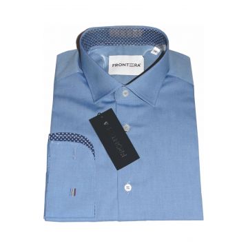 Camasa premium barbati, bumbac, slim fit - FRONTERA - albastru cu bezati