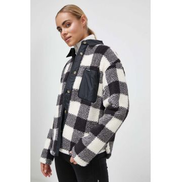 Columbia cămașă din lână femei, culoarea negru, cu guler clasic, regular