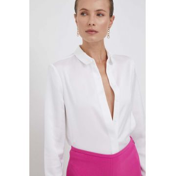 Emporio Armani camasa femei, culoarea alb, cu guler stand-up, regular
