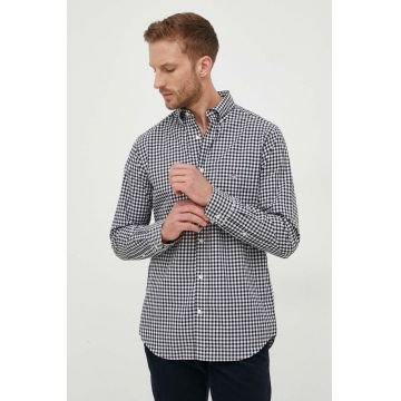 Gant camasa din bumbac barbati, culoarea negru, cu guler button-down, regular