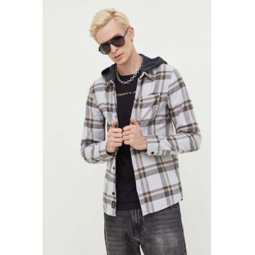 Hollister Co. camasa din bumbac barbati, culoarea gri, cu guler clasic, regular