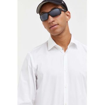 HUGO camasa din bumbac barbati, culoarea alb, cu guler clasic, slim