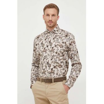 Joop! camasa barbati, culoarea maro, cu guler italian, slim