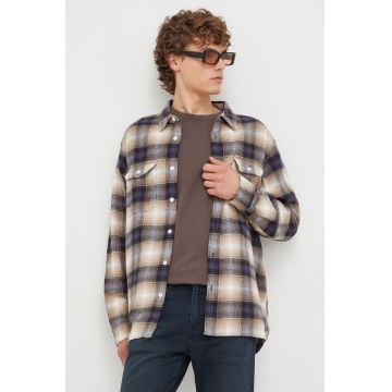 Levi's camasa din bumbac barbati, culoarea bej, cu guler clasic, relaxed