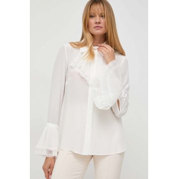 Luisa Spagnoli camasa de matase culoarea bej, cu guler clasic, regular