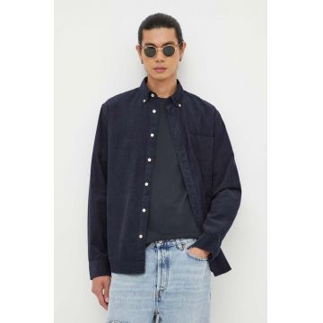 Marc O'Polo camasa din velur culoarea albastru marin, cu guler clasic, regular